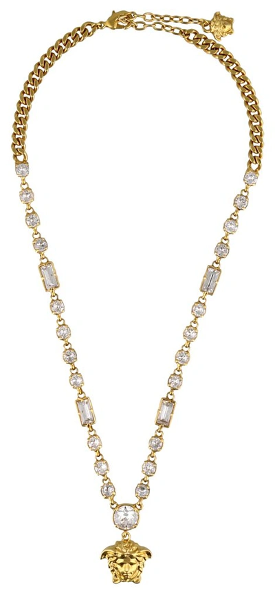 Shop Versace Crystal Medusa Necklace In Gold