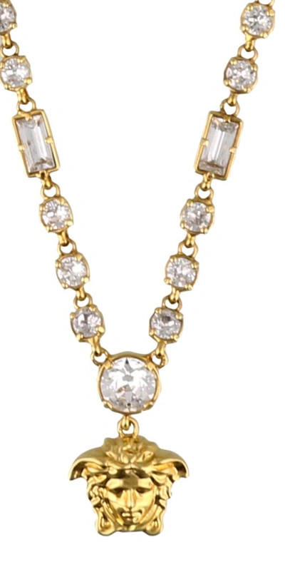 Shop Versace Crystal Medusa Necklace In Gold