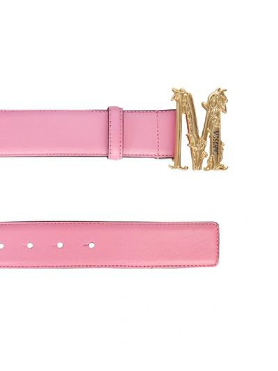 Shop Moschino M Buckle Belt In Pink