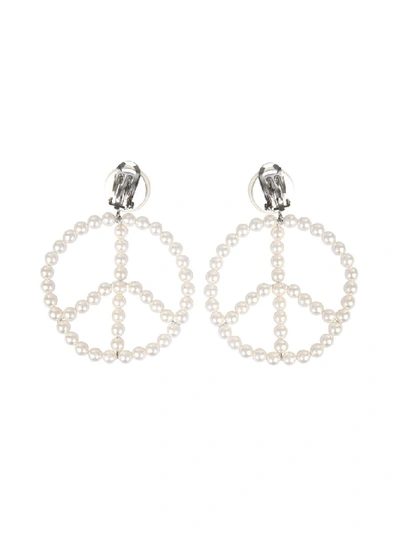 Shop Moschino Peace Clip Earrings In White