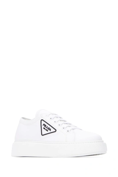 Shop Prada Logo Plaque Platform Sneakers In White