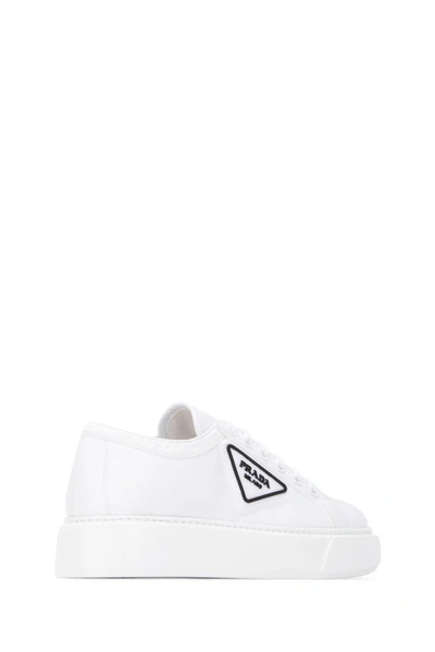 Shop Prada Logo Plaque Platform Sneakers In White