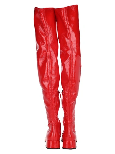 Shop Prada Round Toe Thigh High Boots In Red