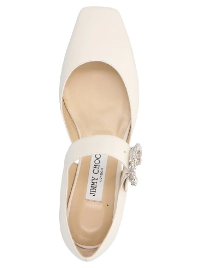 Shop Jimmy Choo Gin Crystal Buckle Ballet Flats In White