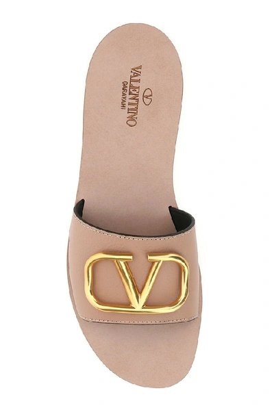 Shop Valentino Vlogo Plauqe Sandals In Beige