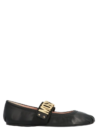 Shop Moschino Maxi Lettering Logo Ballerina Flats In Black