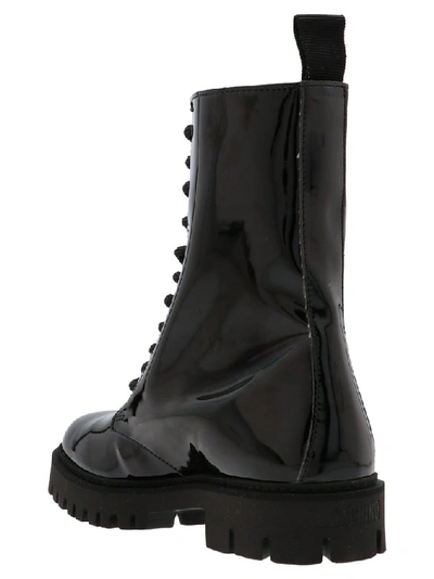 Shop Moschino Logo Combat Boots In Black