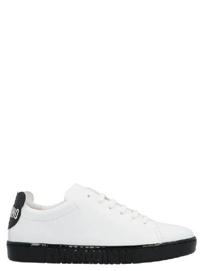 Shop Moschino Logo Embossed Sneakers In White