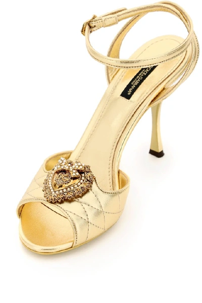 Shop Dolce & Gabbana Quilted Mordore Devotion Sandals In Gold