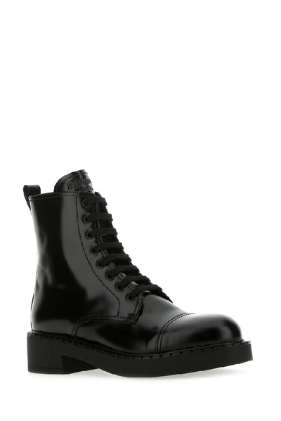 Shop Prada Lace Up Ankle Boots In Black
