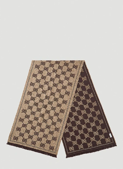 Shop Gucci Gg Jacquard Scarf In Brown