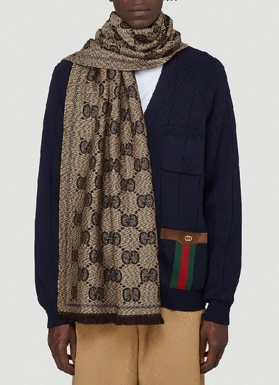 Gucci Gg-monogram Intarsia Wool Scarf In Brown Multi | ModeSens