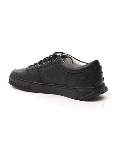 Shop Ferragamo Salvatore  Gancini Embossed Sneakers In Black
