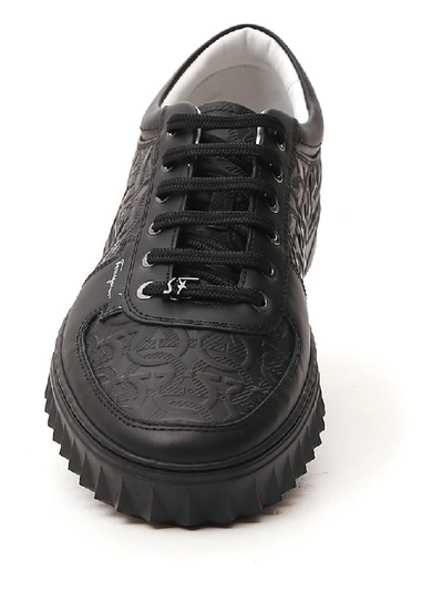 Shop Ferragamo Salvatore  Gancini Embossed Sneakers In Black