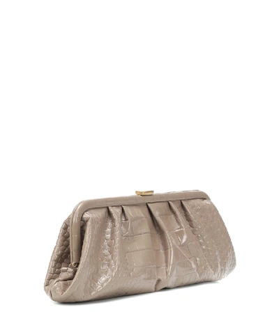 Shop Balenciaga Cloud Xl Croc-effect Leather Clutch In Brown