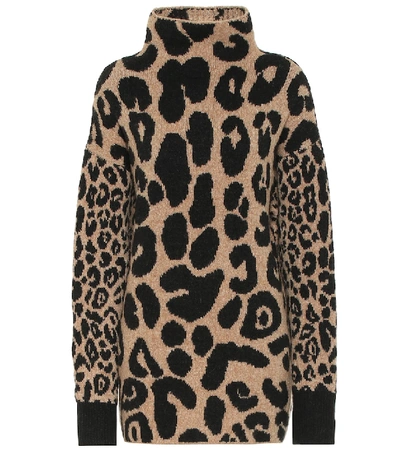 Shop Stella Mccartney Leopard-print Cotton And Alpaca-blend Sweater In Brown