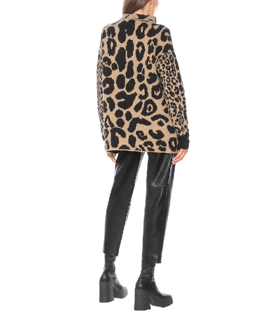 Shop Stella Mccartney Leopard-print Cotton And Alpaca-blend Sweater In Brown