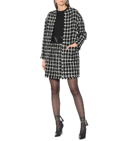 Shop Valentino Tweed Virgin Wool-blend Coat In Black