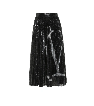 Shop Valentino Vlogo Sequined Midi Skirt In Black
