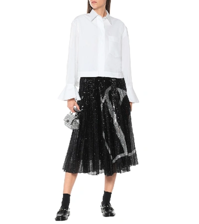 Shop Valentino Vlogo Sequined Midi Skirt In Black