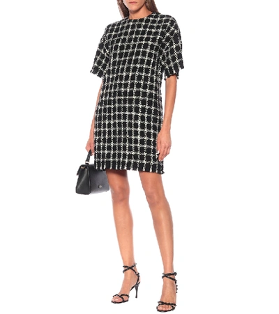 Shop Valentino Tweed Wool-blend Minidress In Black