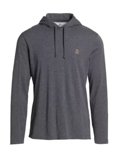 Shop Brunello Cucinelli Embroidered Hoodie In Lead Grey