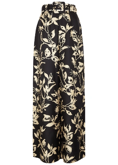 Shop Zimmermann Ladybeetle Printed Wide-leg Silk Trousers In Black