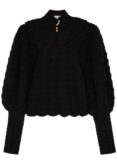 Shop Zimmermann Ladybeetle Black Crochet-knit Wool Jumper
