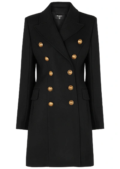 Shop Balmain Black Double-breasted Wool Coat