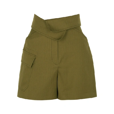 Shop Kenzo Dark Olive Cotton-blend Shorts In Khaki