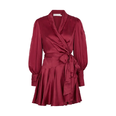 Shop Zimmermann Dark Red Silk-satin Wrap Dress In Burgundy
