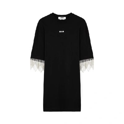 Shop Msgm Black Crystal-embellished Cotton T-shirt Dress