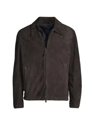 Shop Brioni Suede Bomber Jacket In Coffee