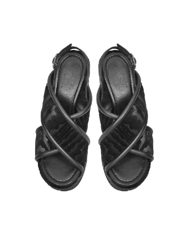 Robert Clergerie Emelinet Black Velvet Wedge Sandals | ModeSens