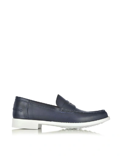 Shop A.testoni Men's Blue Leather Loafers