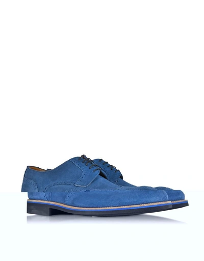 Shop A.testoni Men's Blue Suede Lace-up Shoes