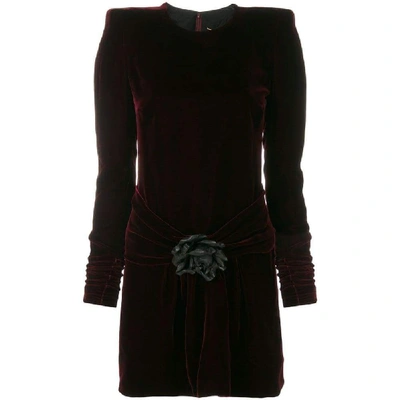 Shop Saint Laurent Women's Burgundy Velvet Dress