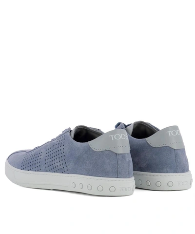Shop Tod's Men's Light Blue Suede Sneakers