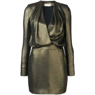 Shop Saint Laurent Women's Bronze Silk Dress