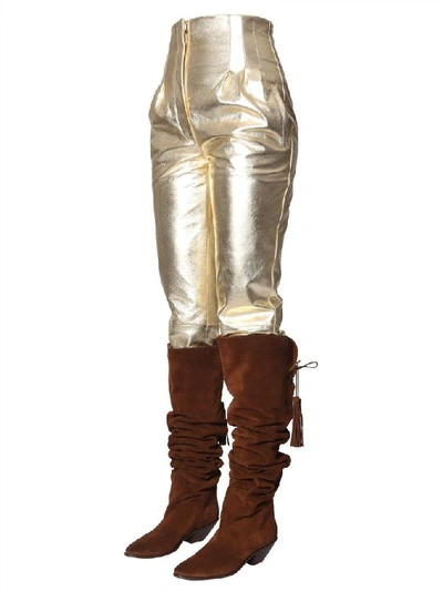 Shop Alberta Ferretti Women's Gold Leather Pants