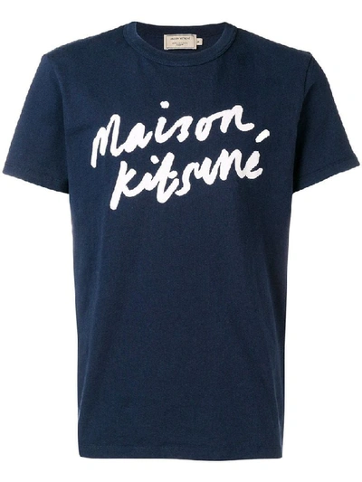 Shop Maison Kitsuné Men's Blue Cotton T-shirt