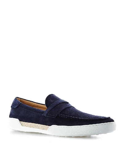 Shop Tod's Men's Blue Suede Loafers