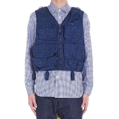 Shop Junya Watanabe Men's Blue Wool Vest