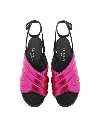 Shop Balmain Women's Fuchsia Leather Heels