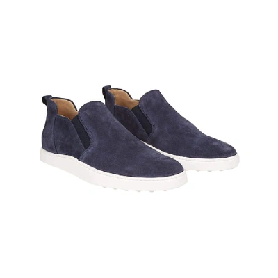 Shop Tod's Men's Blue Suede Slip On Sneakers