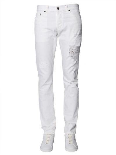Shop Saint Laurent Men's White Cotton Jeans