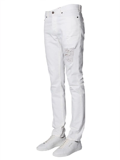 Shop Saint Laurent Men's White Cotton Jeans