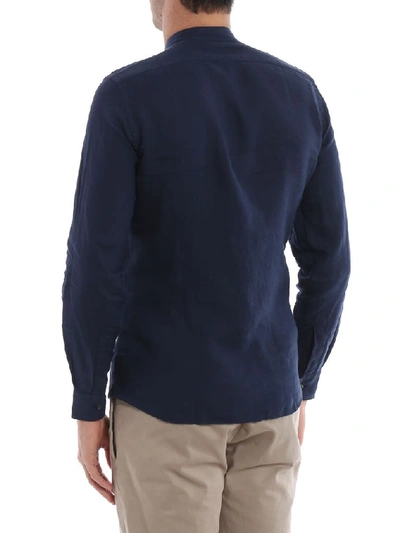 Shop Aspesi Men's Blue Linen Shirt