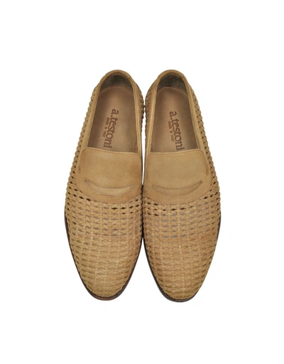 Shop A.testoni Men's Beige Leather Loafers