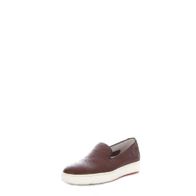 Shop Santoni Men's Brown Leather Slip On Sneakers